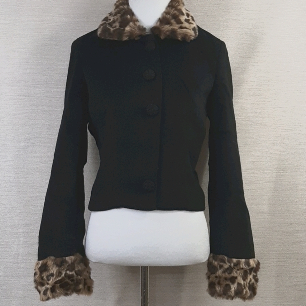 Collectif Marianne Leopard Faux Fur Trim Jacket